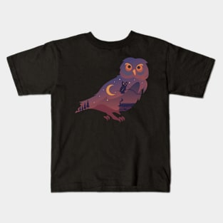 Owl Design with Nature Double Exposure for Animal Lovers Kids T-Shirt